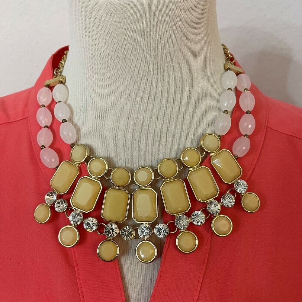 Yellow‎ White Gold-tone Rhinestones Fashion Jewelry Bib Statement Necklace NWOT